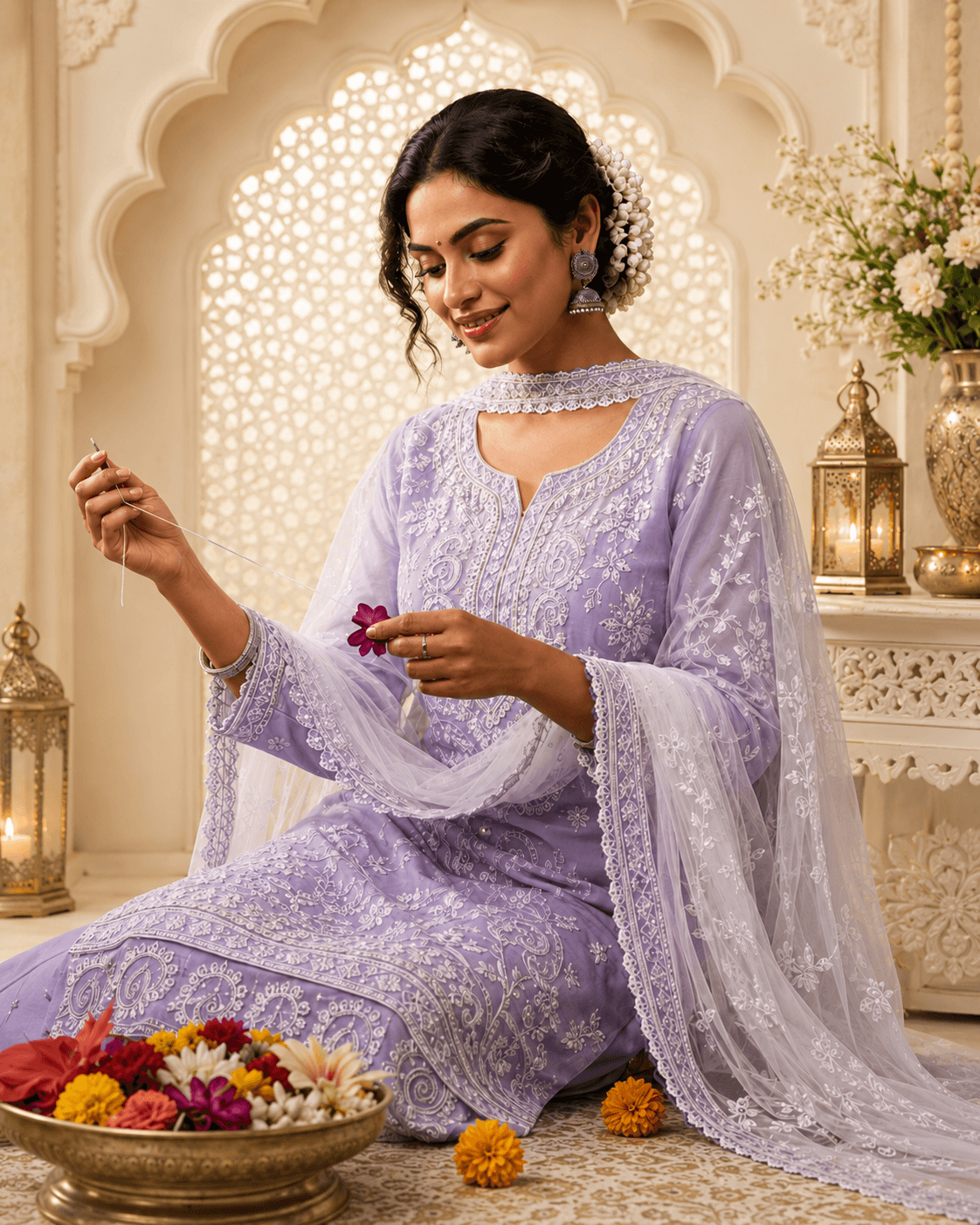 Artisan at work on Chikankari embroidery